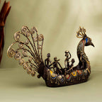 Brass Dhokra Peacock Five Men Boat (13 Inch) Vedansh Craft