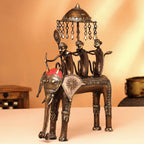 Brass Dhokra Three Monkey Elephant Statue (17.5 Inch) Vedansh Craft