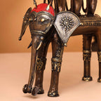 Brass Dhokra Three Monkey Elephant Statue (17.5 Inch) Vedansh Craft