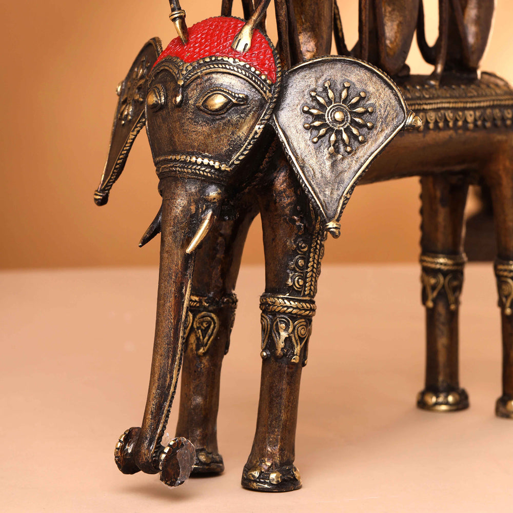 Brass Dhokra Three Monkey Elephant Statue (17.5 Inch) Vedansh Craft
