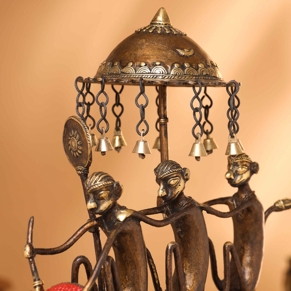 Brass Dhokra Three Monkey Elephant Statue (17.5 Inch) Vedansh Craft