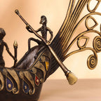 Brass Dhokra Peacock Nine Men Boat (15.5 Inch) Vedansh Craft