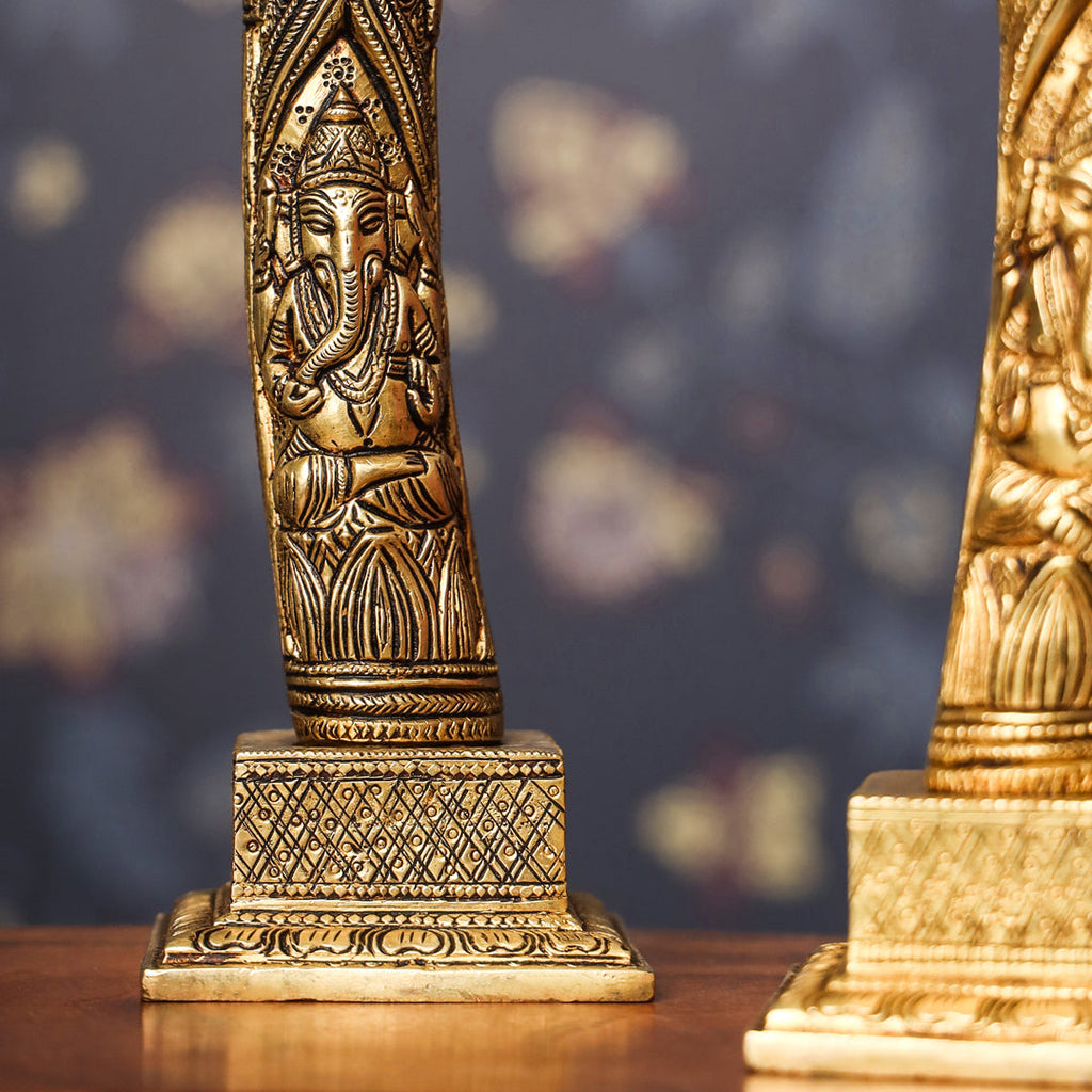 Brass Ganesha Design Elephant Tusk Set (12.5 Inch) Vedansh Craft