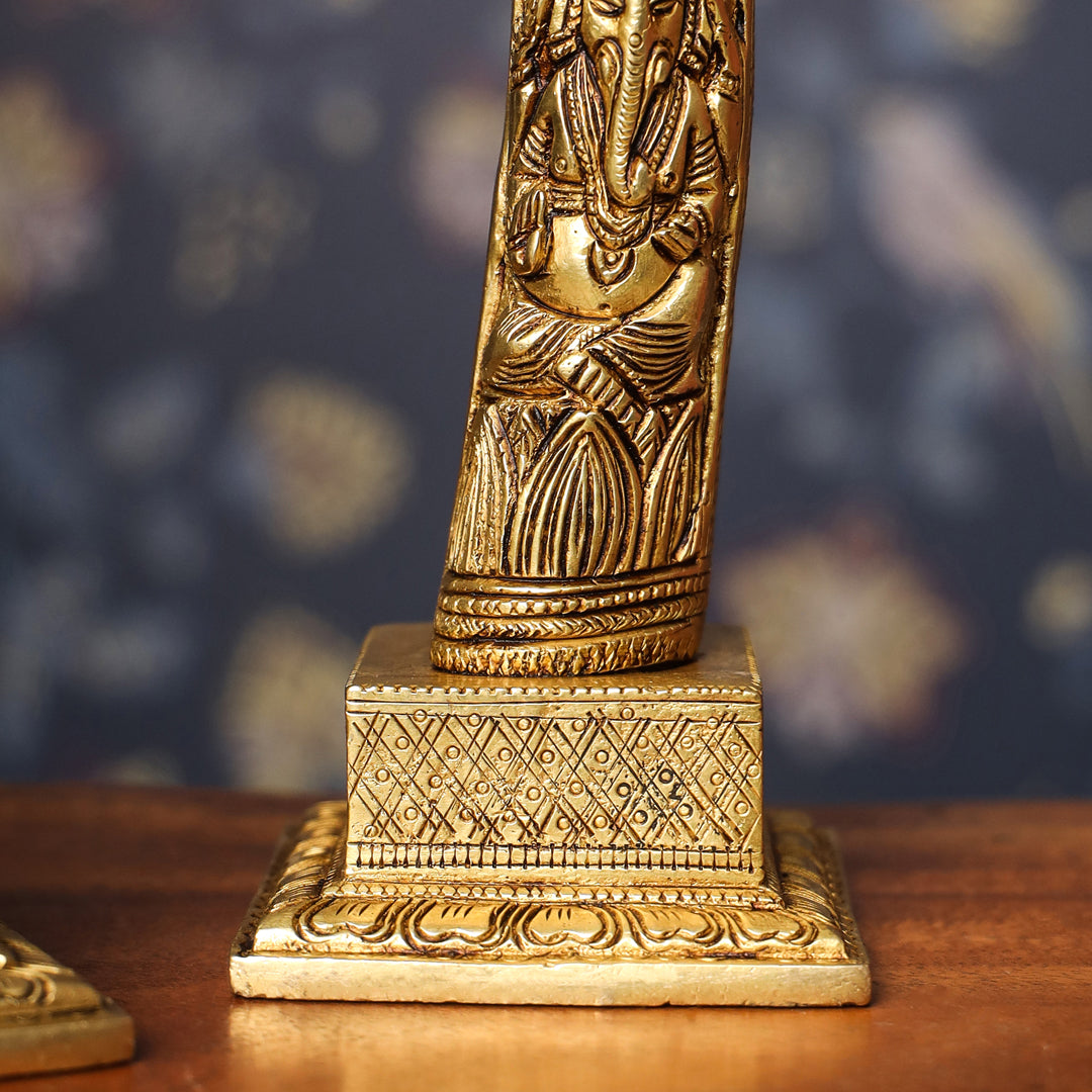 Brass Ganesha Design Elephant Tusk Set (12.5 Inch) Vedansh Craft