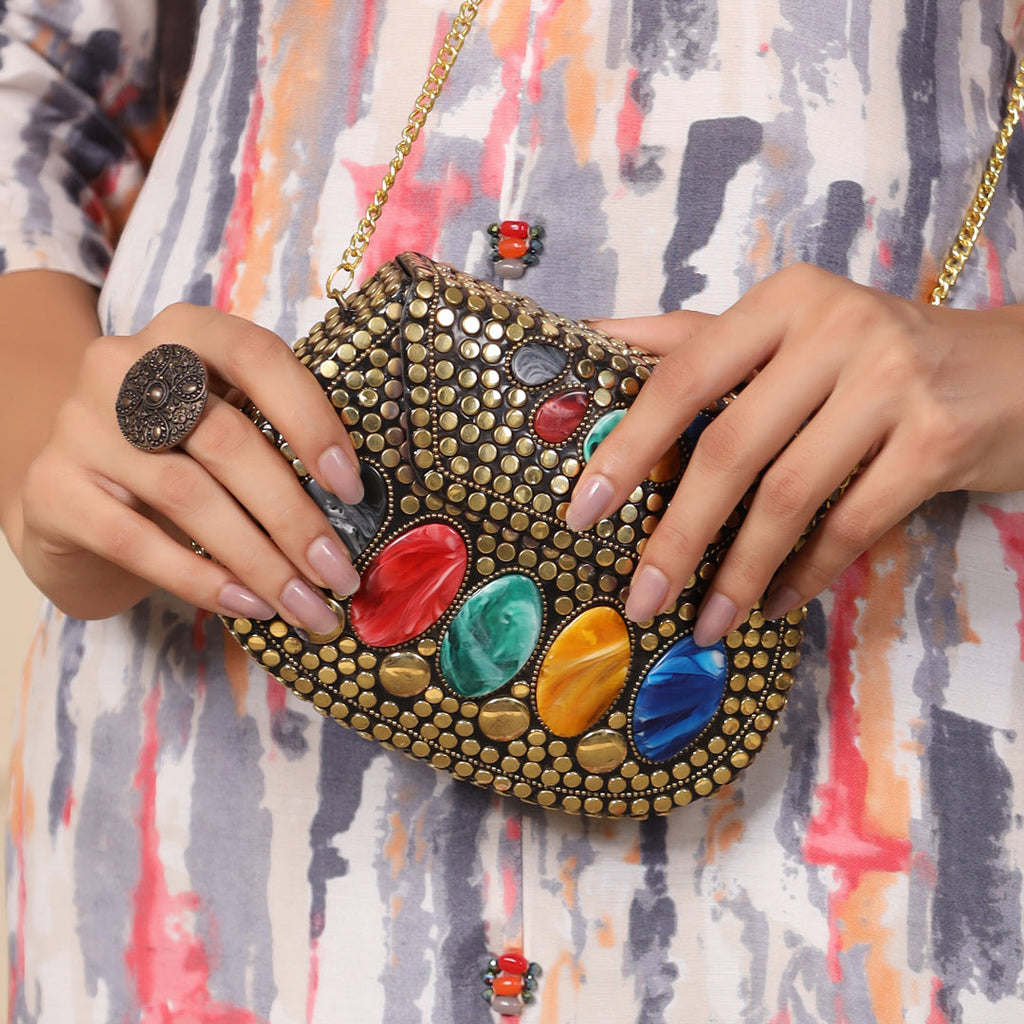 Mosaic Design Metal Sling Bag/Clutch (5 Inch) Vedansh Craft