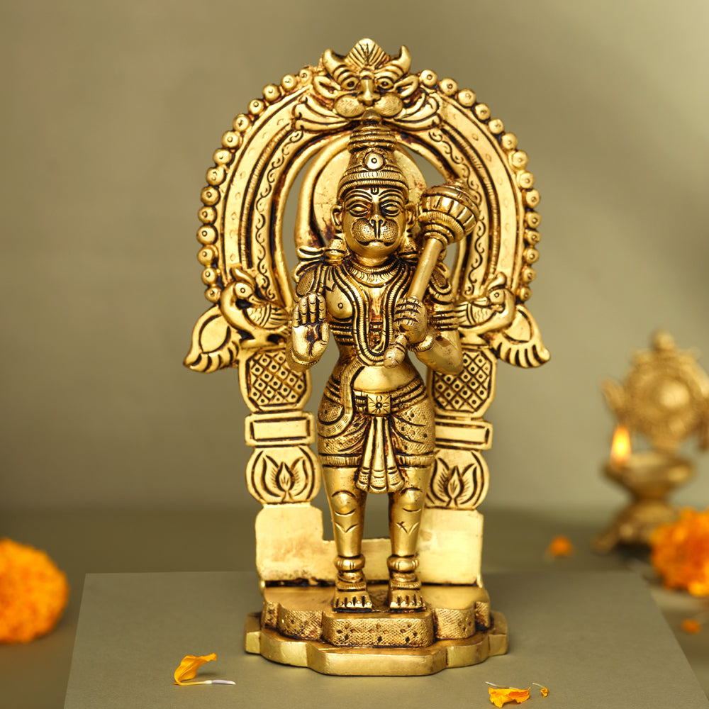 Brass Lord Standing Hanuman Frame Idol (8.5 Inch) Vedansh Craft