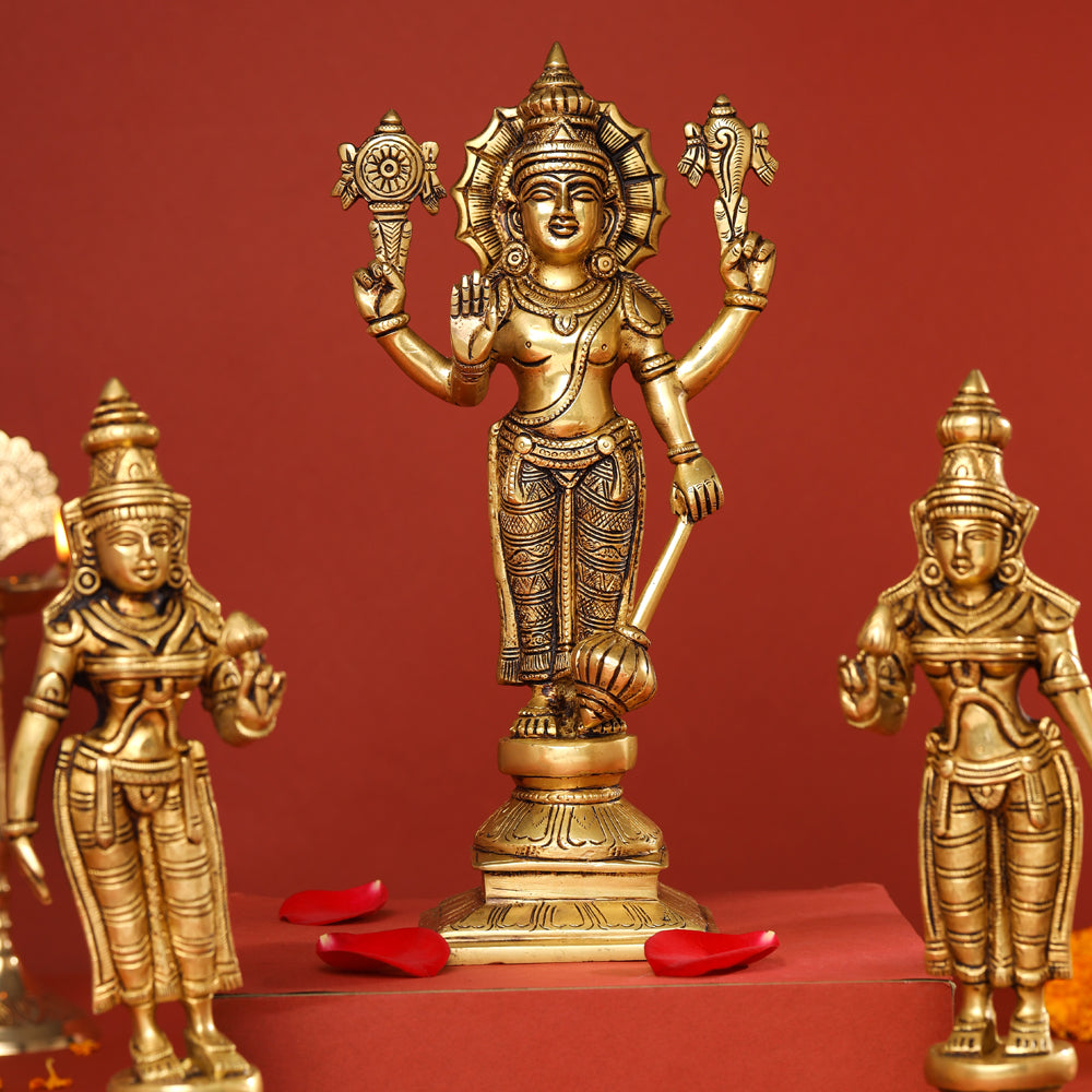 Brass Lord Balaji with Sri Devi and Bhudevi Idols Set Vedansh Craft