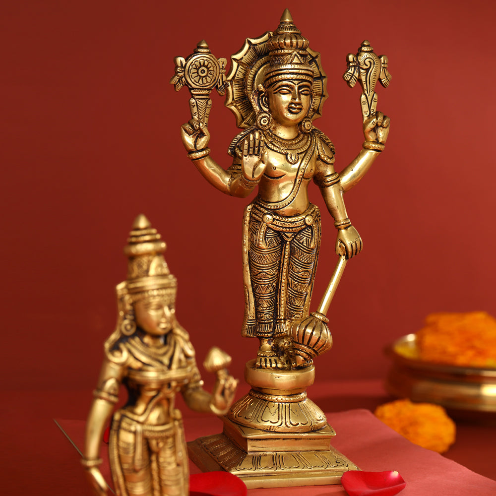 Brass Lord Balaji with Sri Devi and Bhudevi Idols Set Vedansh Craft