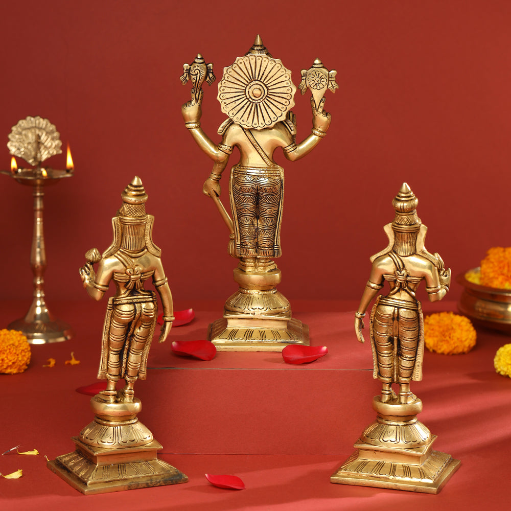 Brass Lord Balaji with Sri Devi and Bhudevi Idols Set Vedansh Craft