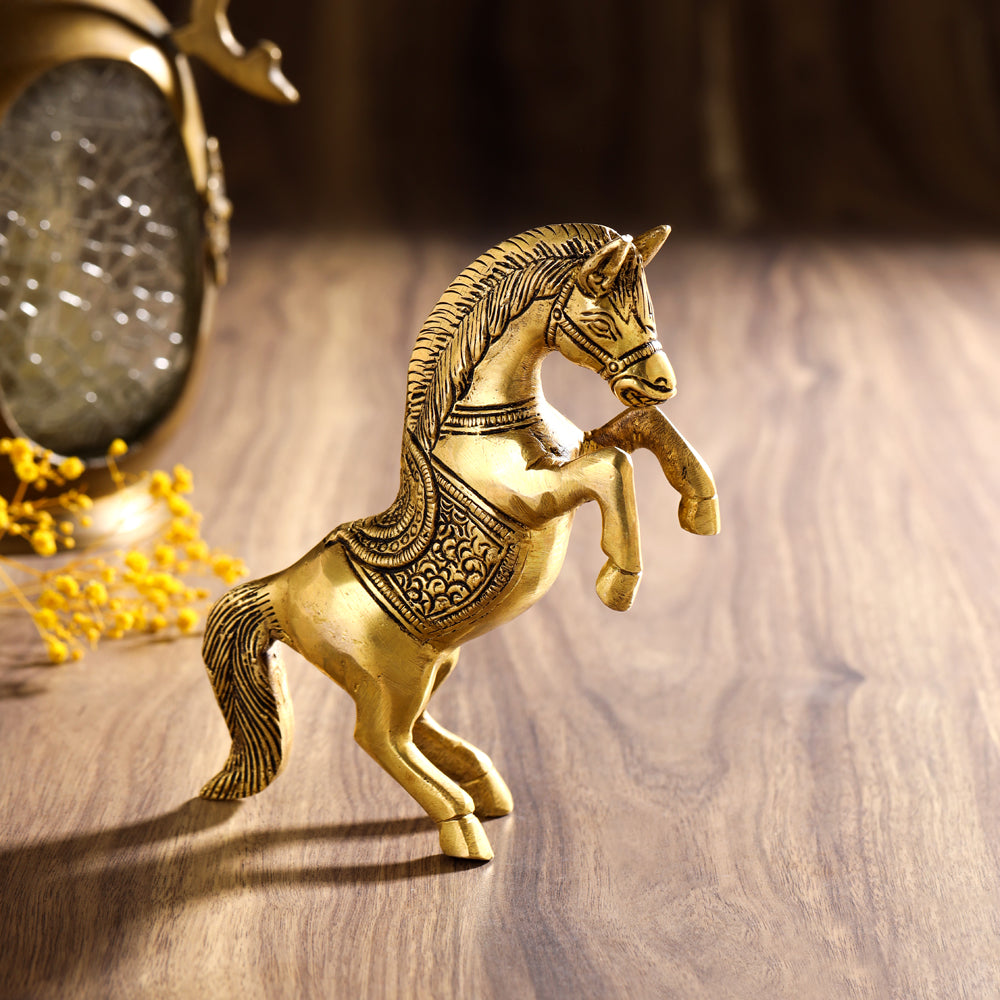 Brass Jumping Horse Statue (5.5 Inch) Vedansh Craft