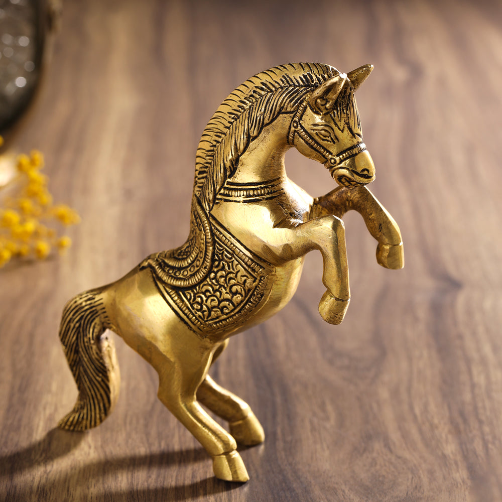 Brass Jumping Horse Statue (5.5 Inch) Vedansh Craft