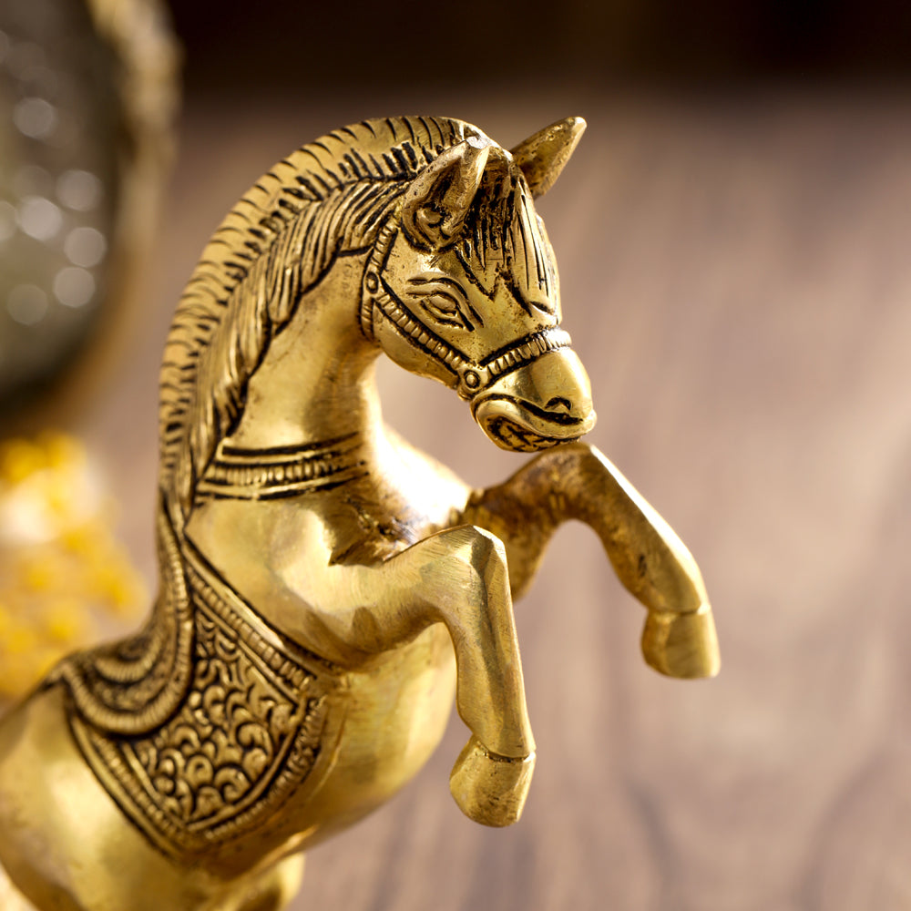 Brass Jumping Horse Statue (5.5 Inch) Vedansh Craft