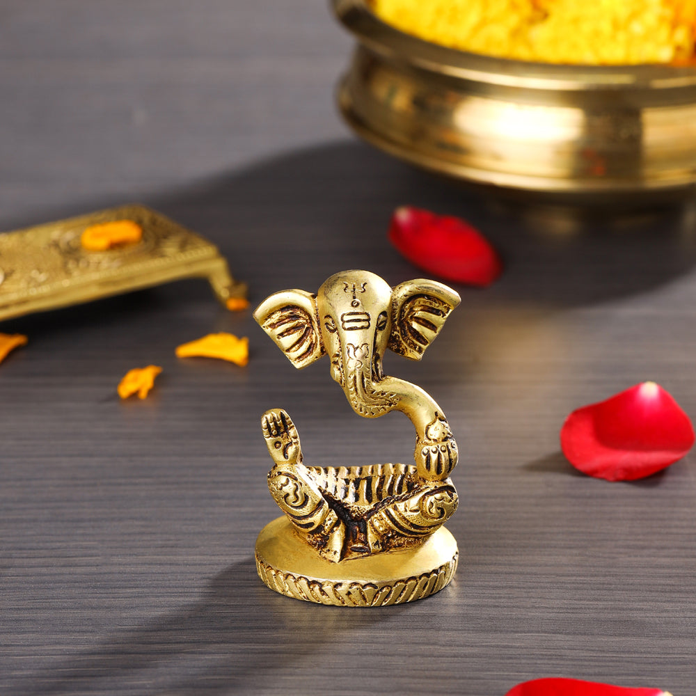 Brass Modern Ganesha Table Top Idol (2.7 Inch) Vedansh Craft