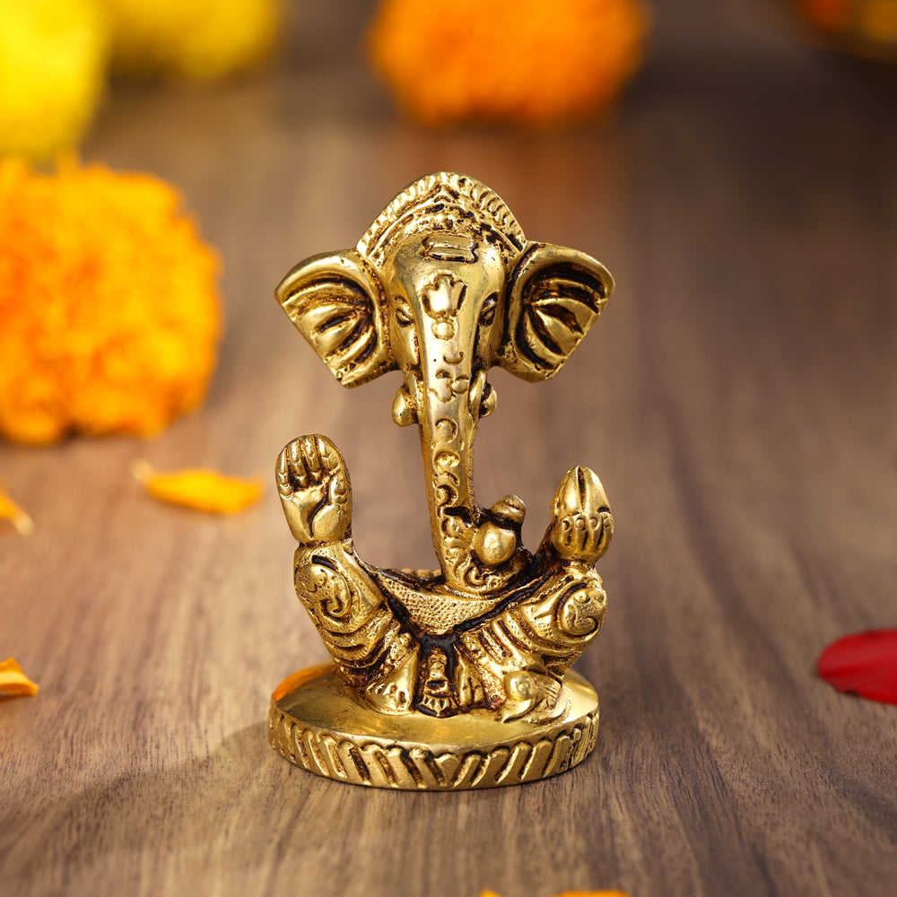 Brass Modern Ganesha Table Top Idol (3 Inch) Vedansh Craft