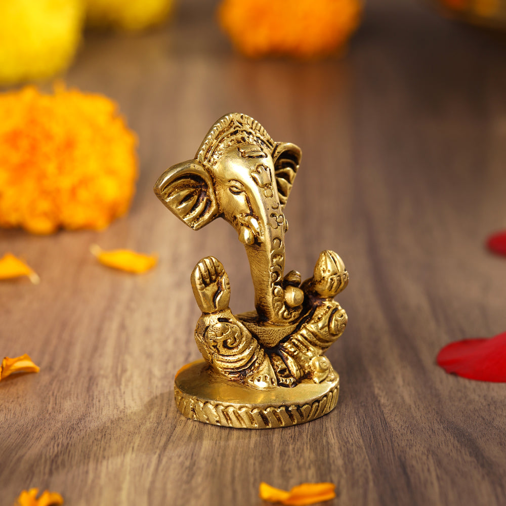Brass Modern Ganesha Table Top Idol (3 Inch) Vedansh Craft