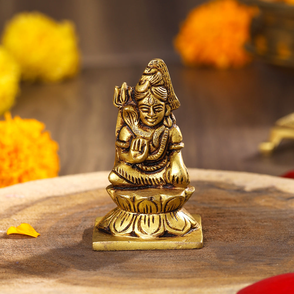 Brass Sitting Lord Shiva Idol (3 Inch) Vedansh Craft