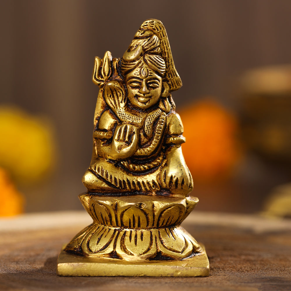 Brass Sitting Lord Shiva Idol (3 Inch) Vedansh Craft
