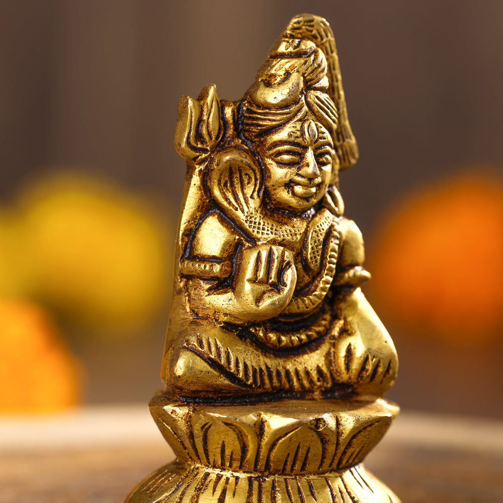 Brass Sitting Lord Shiva Idol (3 Inch) Vedansh Craft