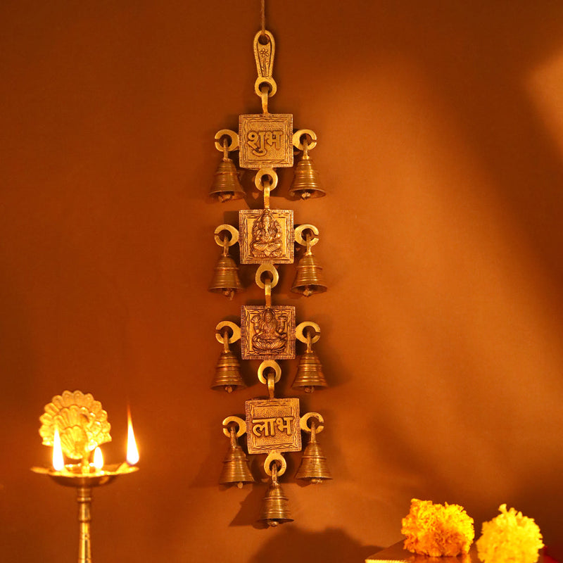 Brass Shubh, Labh, Ganesha And Lakshmi Bell (16 Inch) Vedansh Craft