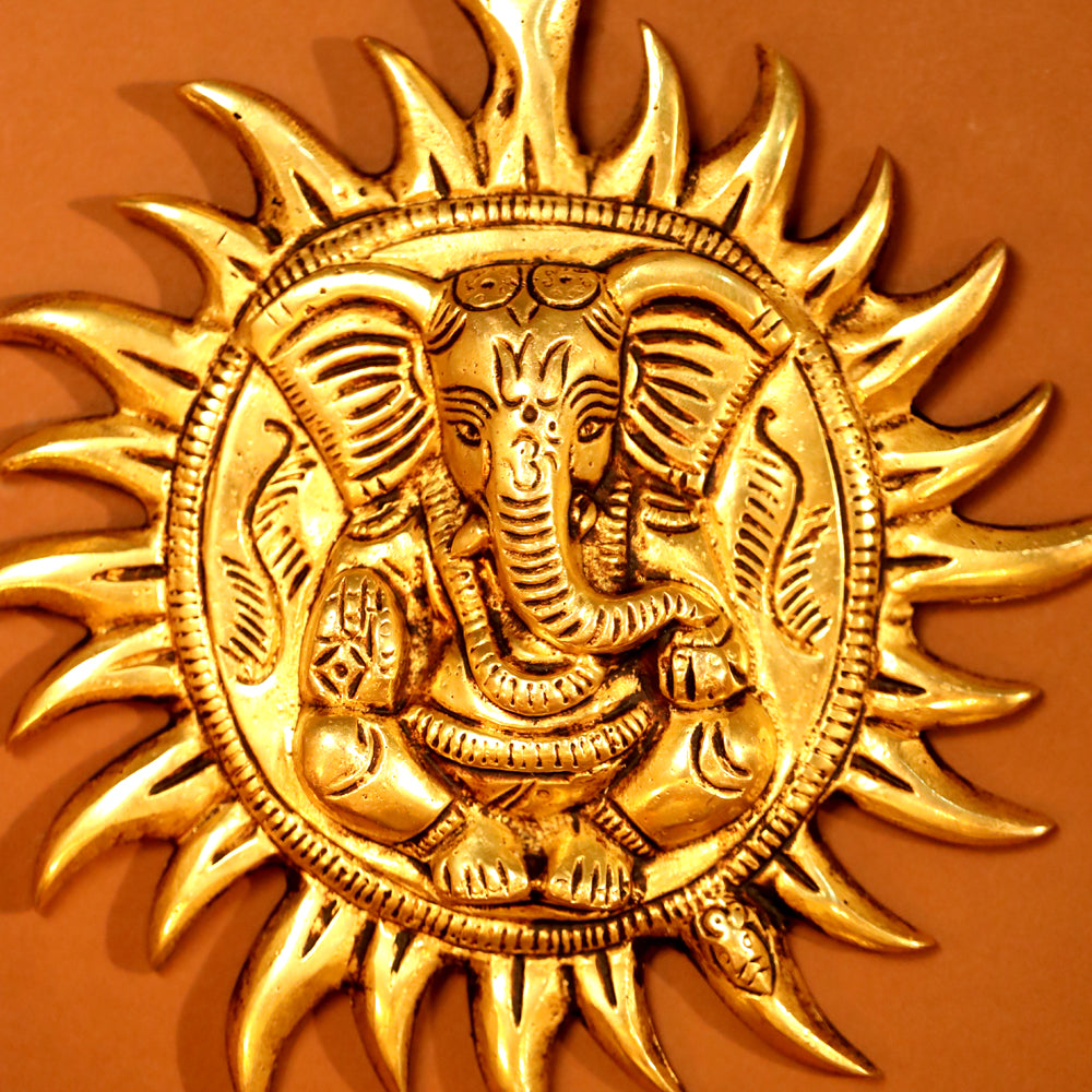 Brass Ganesha Sun Wall Hanging (7.2 Inch) Vedansh Craft