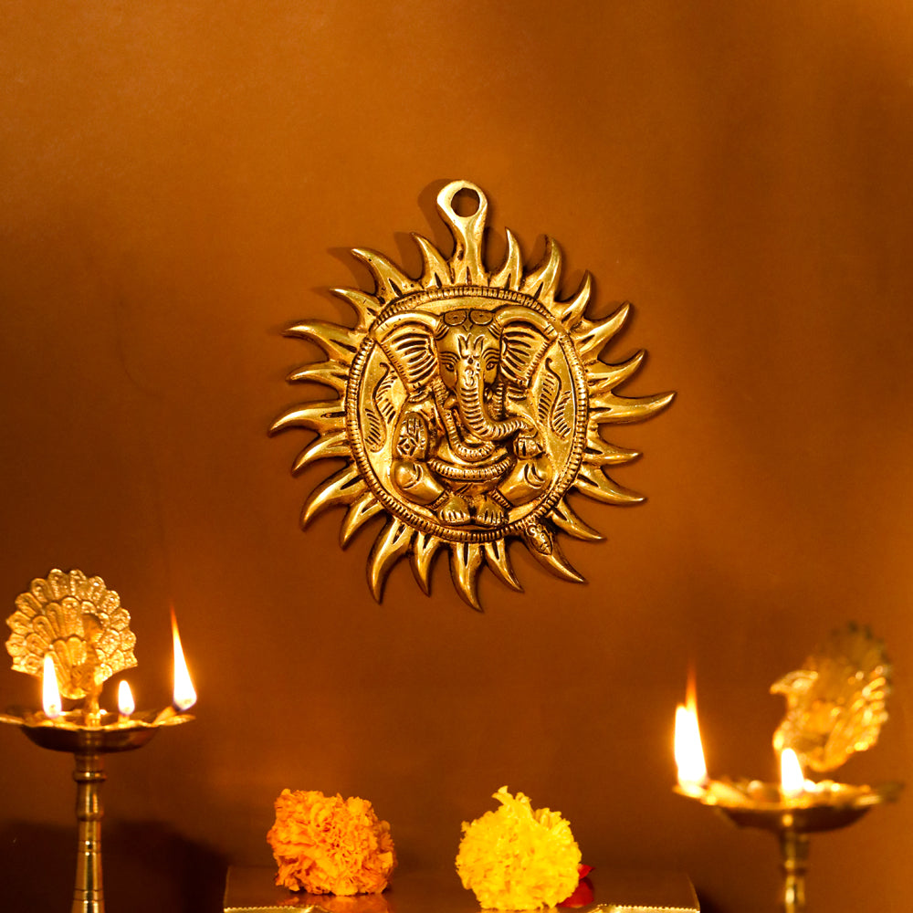 Brass Ganesha Sun Wall Hanging (7.2 Inch) Vedansh Craft