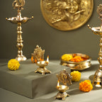 Brass Tortoise Shankh Chakra Diya Set (4 Inch) Vedansh Craft