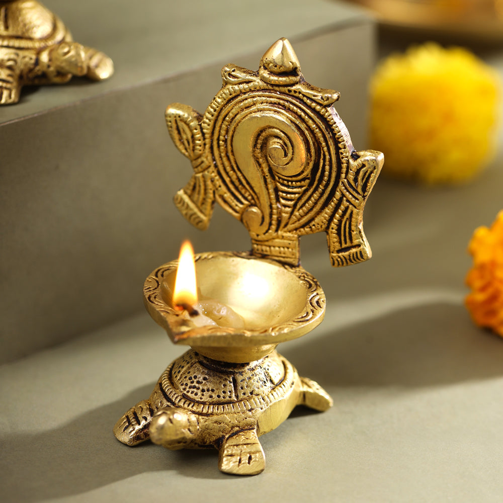 Brass Tortoise Shankh Chakra Diya Set (4 Inch) Vedansh Craft