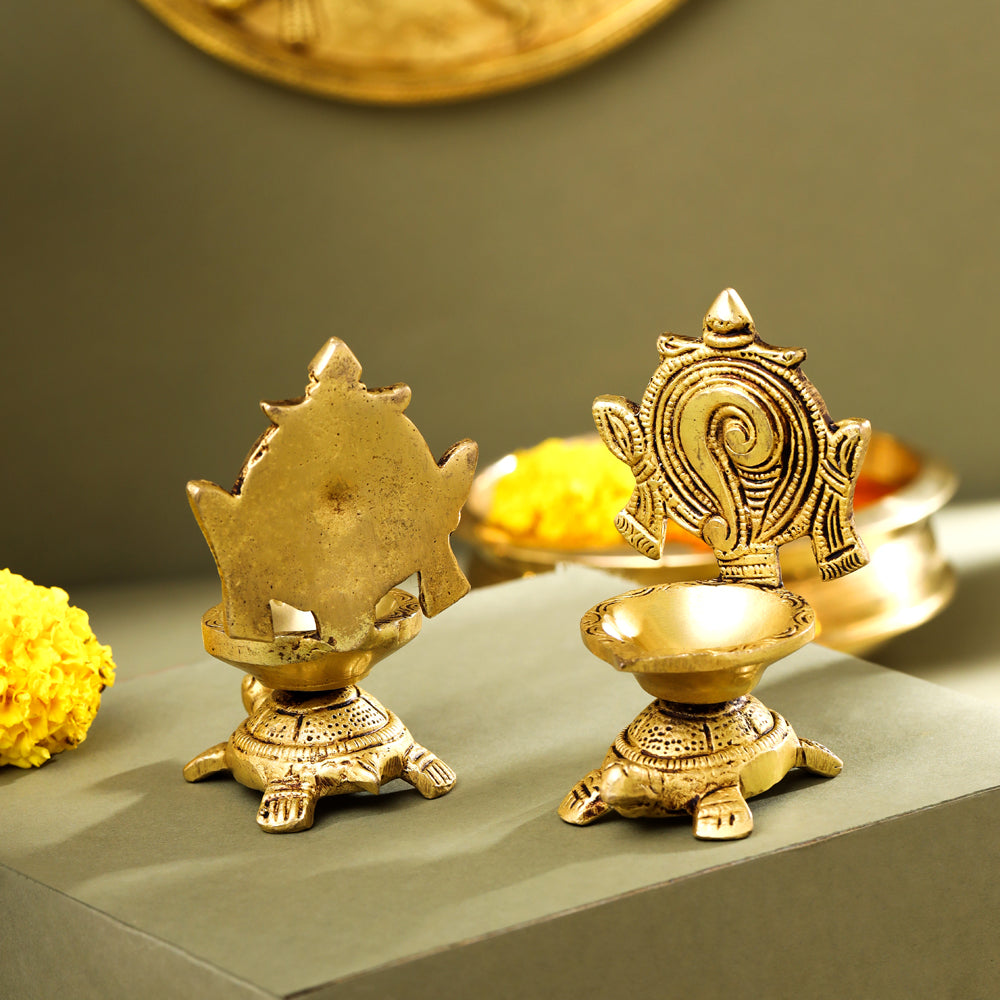 Brass Tortoise Shankh Chakra Diya Set (4 Inch) Vedansh Craft