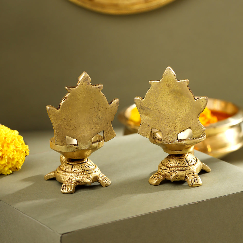Brass Tortoise Shankh Chakra Diya Set (4 Inch) Vedansh Craft