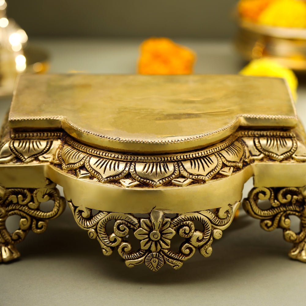 Brass Traditional Pooja Chowki (3.8 Inch) Vedansh Craft