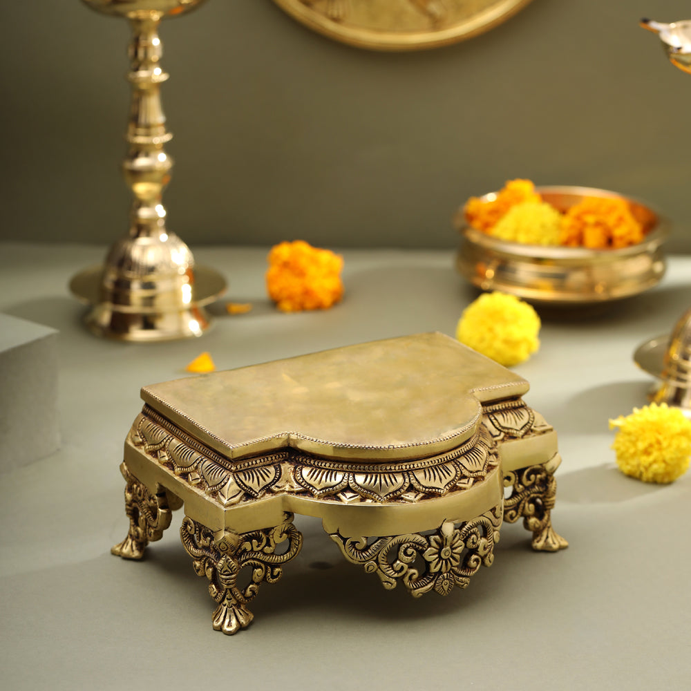 Brass Traditional Pooja Chowki (3.8 Inch) Vedansh Craft