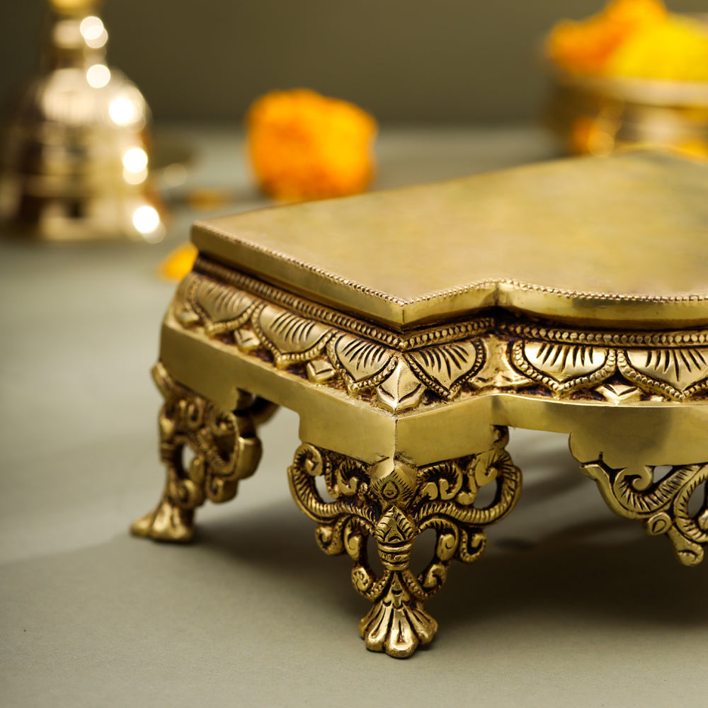 Brass Traditional Pooja Chowki (3.8 Inch) Vedansh Craft