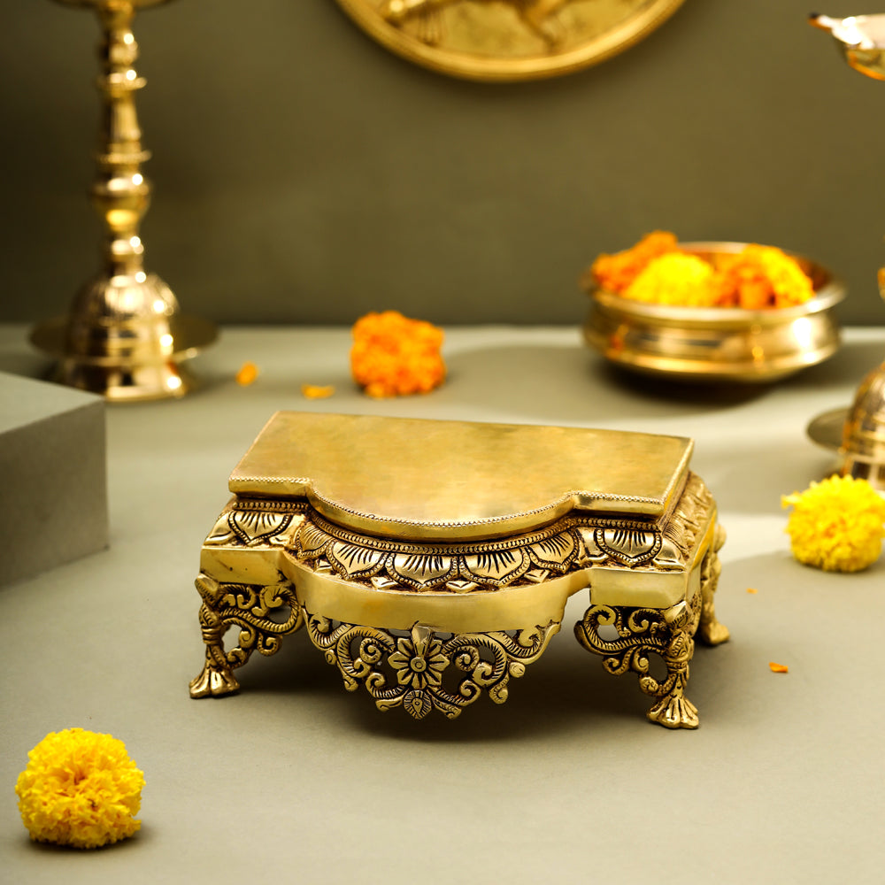 Brass Traditional Pooja Chowki (3.8 Inch) Vedansh Craft