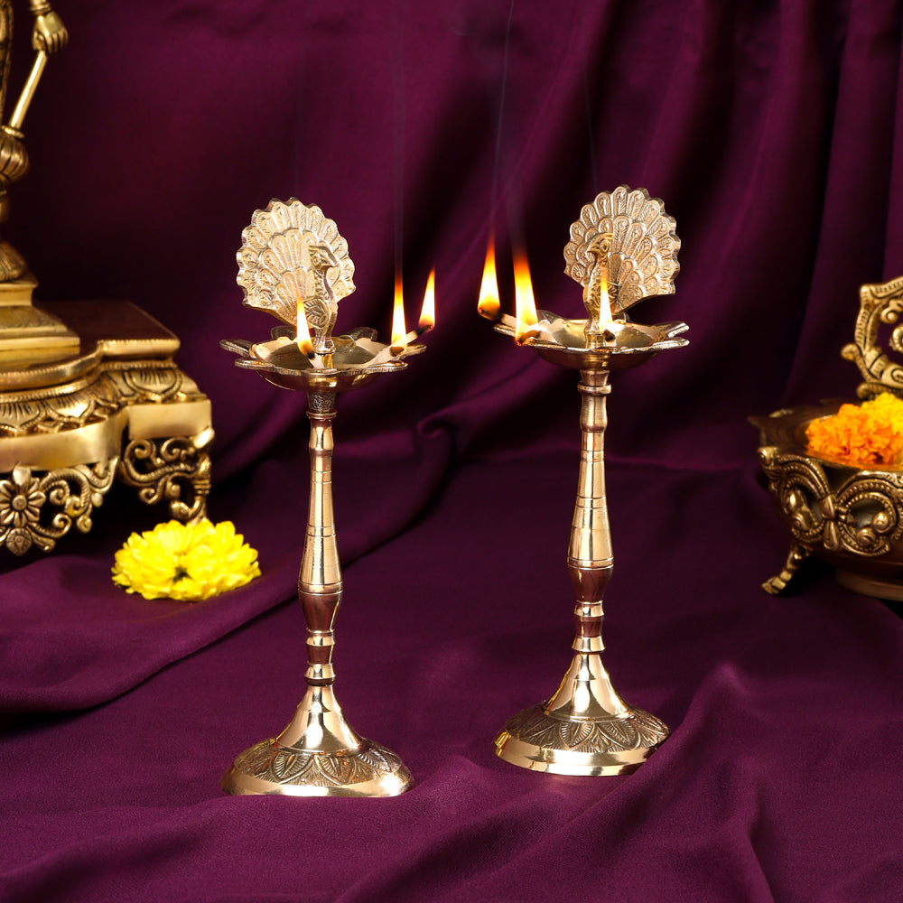 Brass Peacock Samai Pair (9 Inch) Vedansh Craft