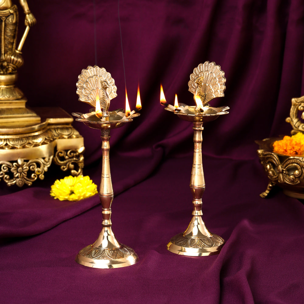 Brass Peacock Samai Pair (9 Inch) Vedansh Craft