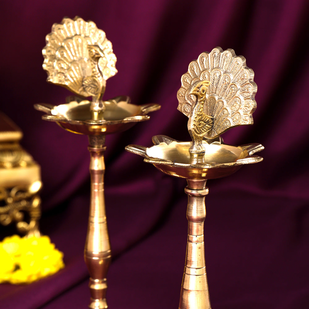 Brass Peacock Samai Pair (9 Inch) Vedansh Craft