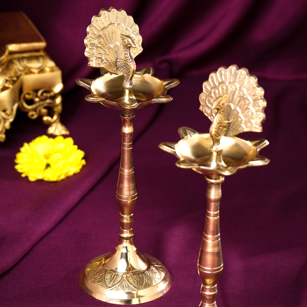 Brass Peacock Samai Pair (9 Inch) Vedansh Craft