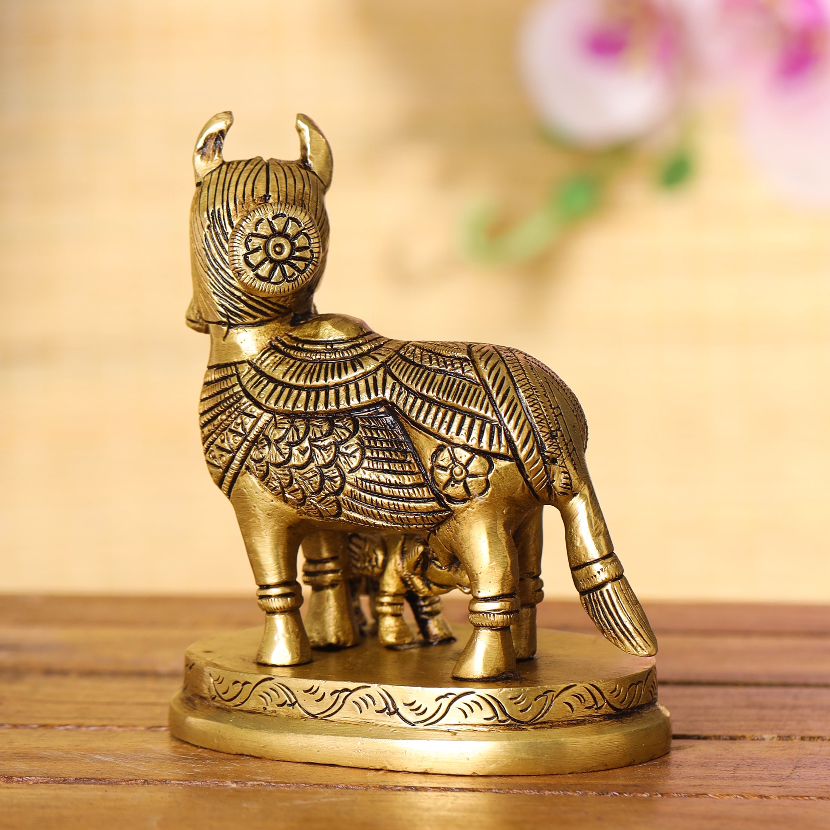Brass Superfine Kamdhenu Cow With Calf Idol (4.5 Inch) Vedansh Craft