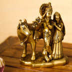Brass Superfine Standing Radha Krishna With Cow Idol (6 Inch) Vedansh Craft