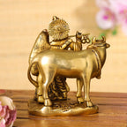 Brass Superfine Standing Radha Krishna With Cow Idol (6 Inch) Vedansh Craft