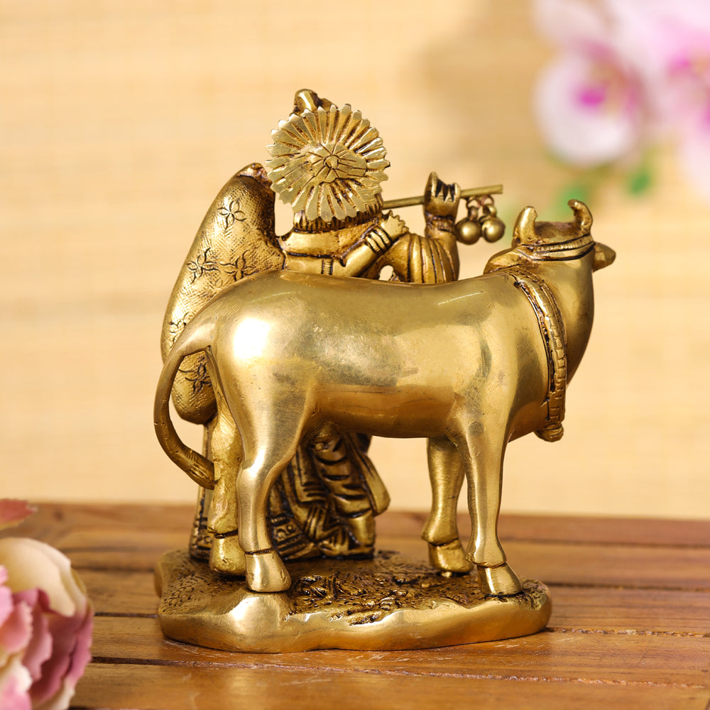 Brass Superfine Standing Radha Krishna With Cow Idol (6 Inch) Vedansh Craft