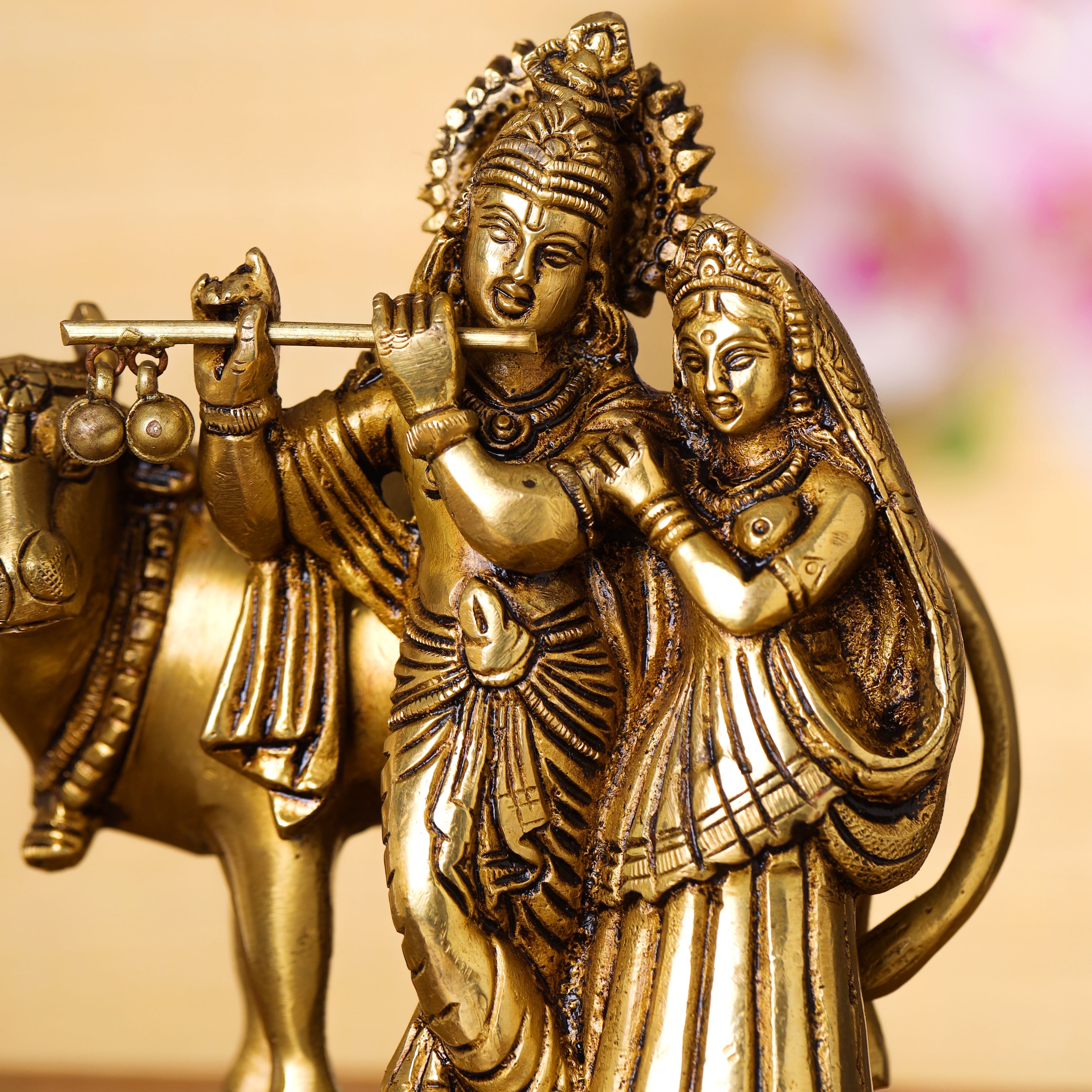 Brass Superfine Standing Radha Krishna With Cow Idol (6 Inch) Vedansh Craft