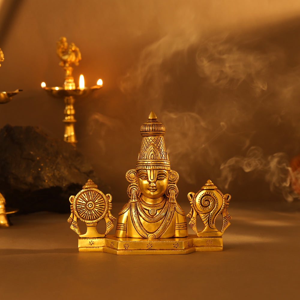 Brass Tirupati Balaji/Venkateshwar Bust (8.5 Inch) Vedansh Craft