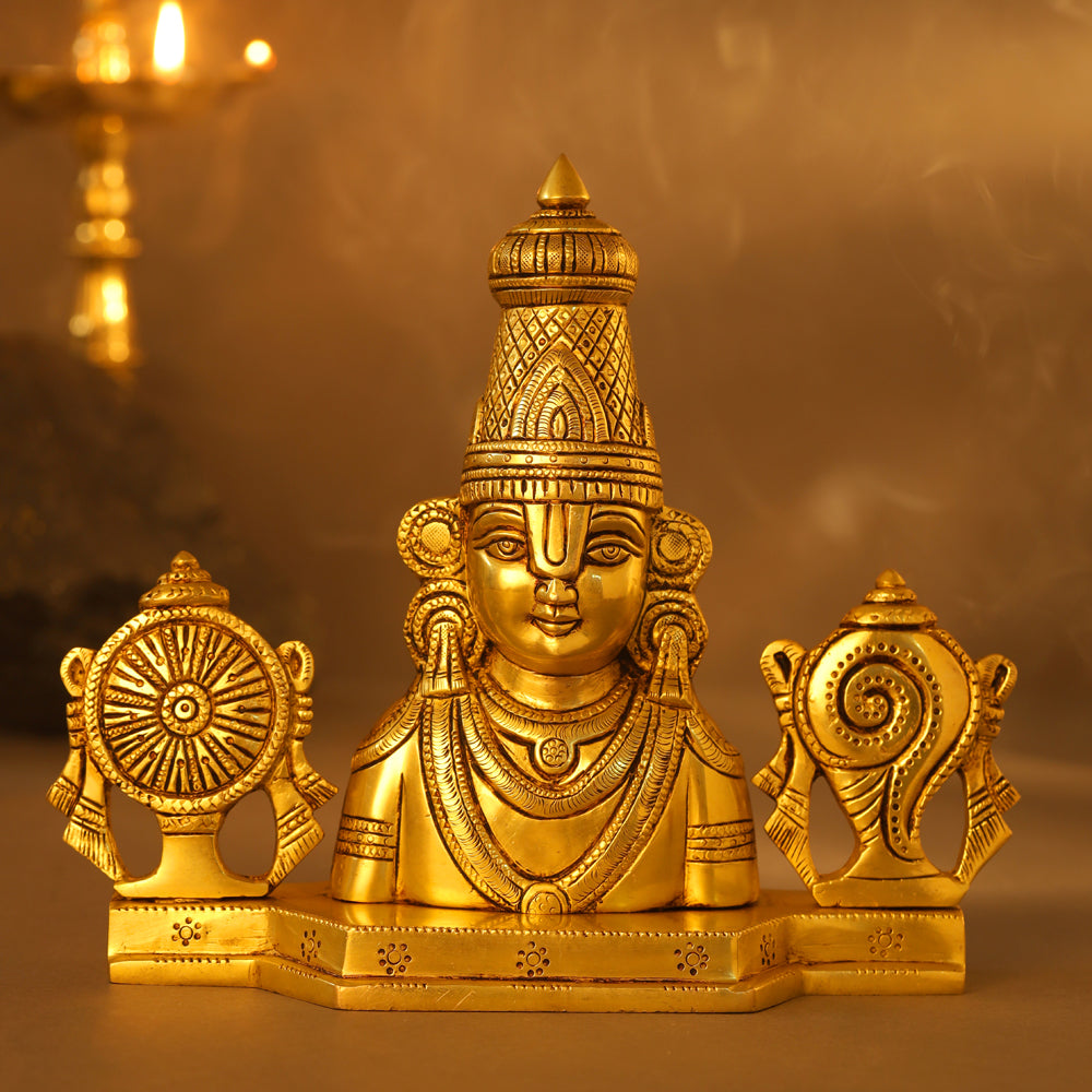 Brass Tirupati Balaji/Venkateshwar Bust (8.5 Inch) Vedansh Craft