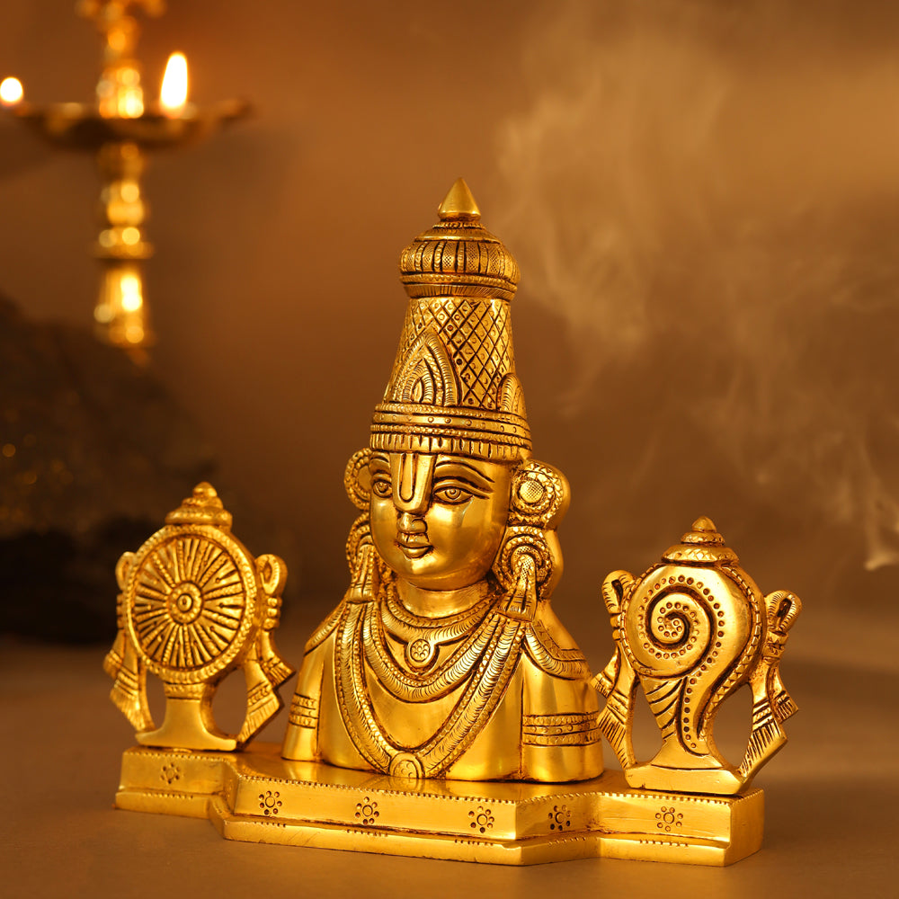 Brass Tirupati Balaji/Venkateshwar Bust (8.5 Inch) Vedansh Craft
