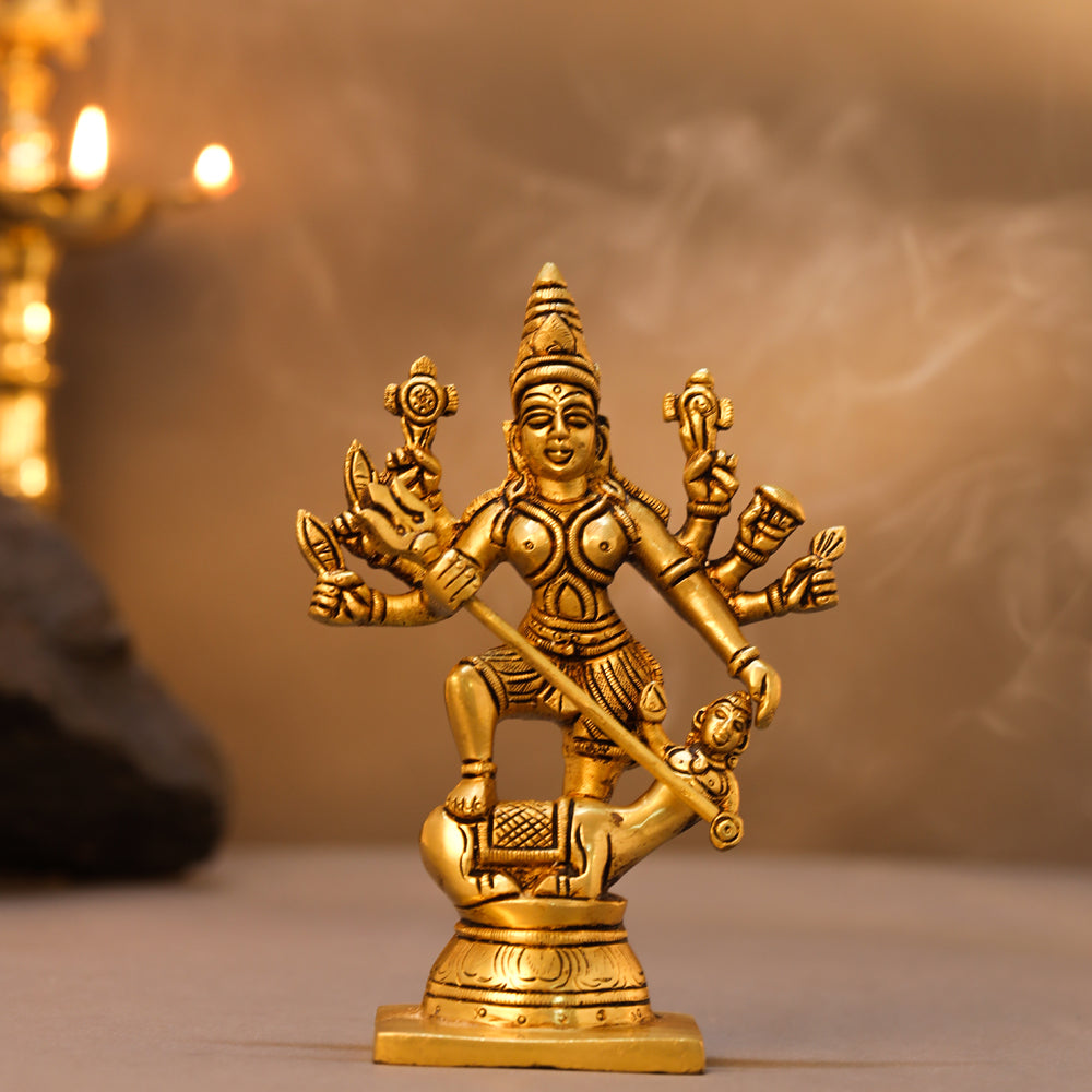 Brass Goddess Standing Mahishasura Mardini Idol (7 Inch) Vedansh Craft