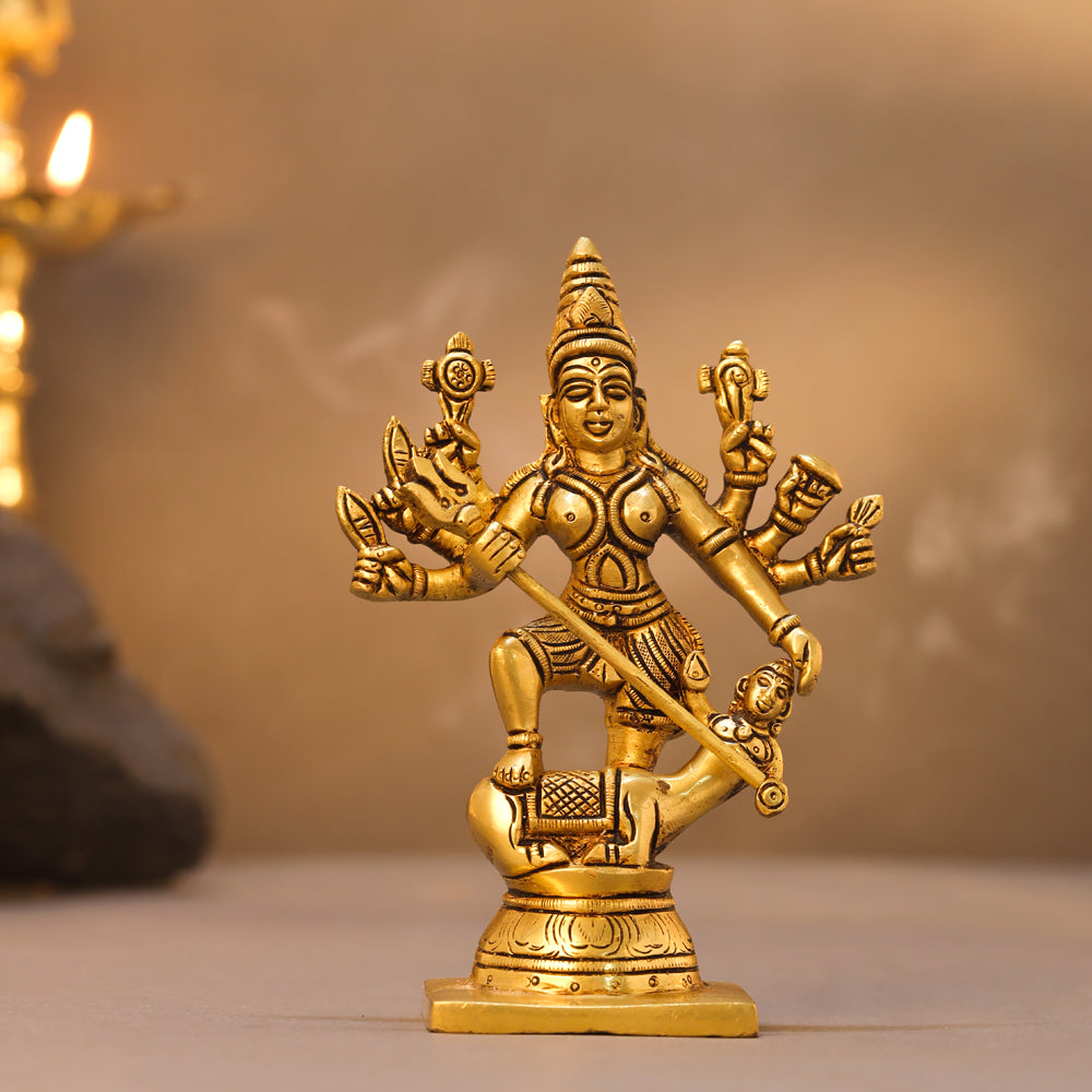 Brass Goddess Standing Mahishasura Mardini Idol (7 Inch) Vedansh Craft