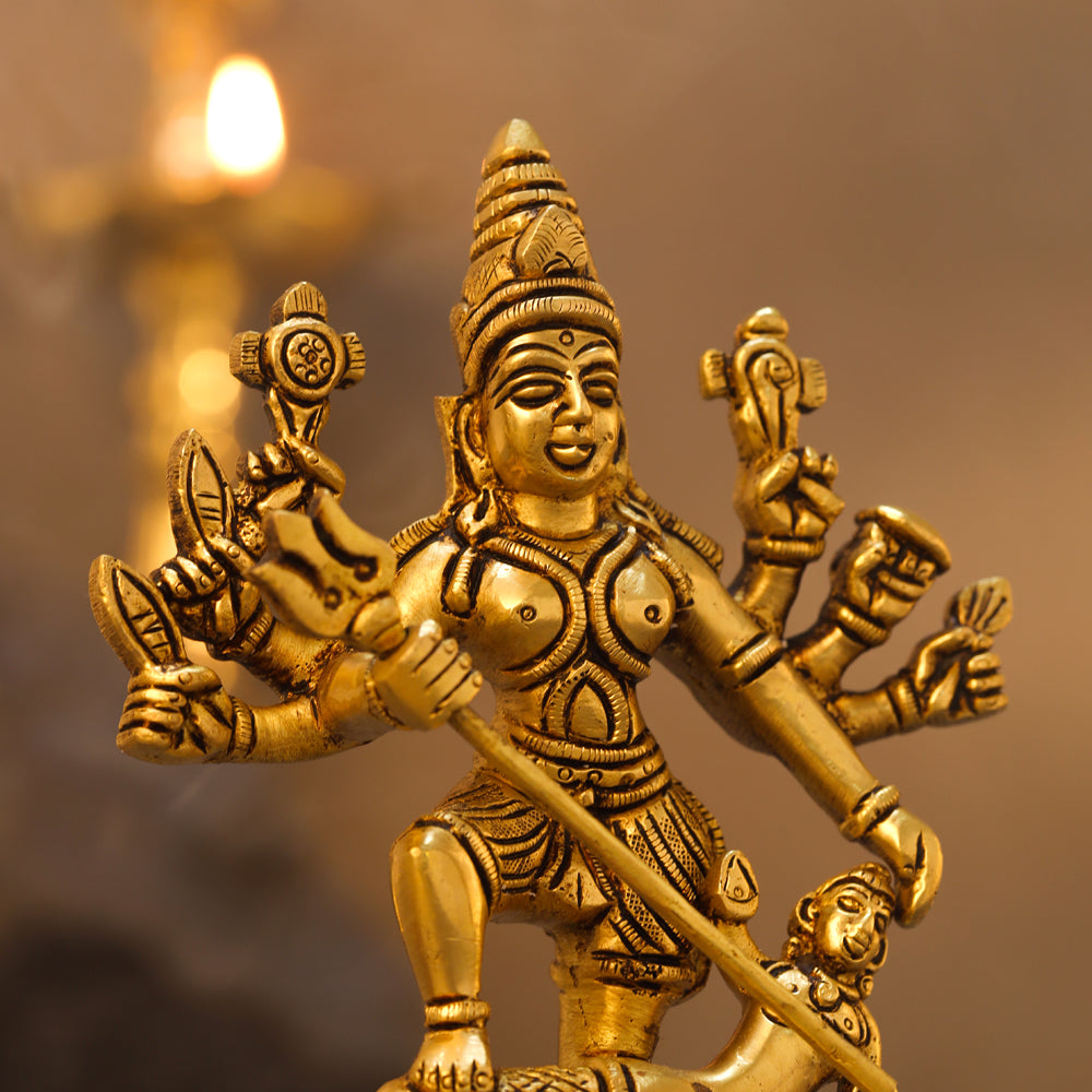 Brass Goddess Standing Mahishasura Mardini Idol (7 Inch) Vedansh Craft