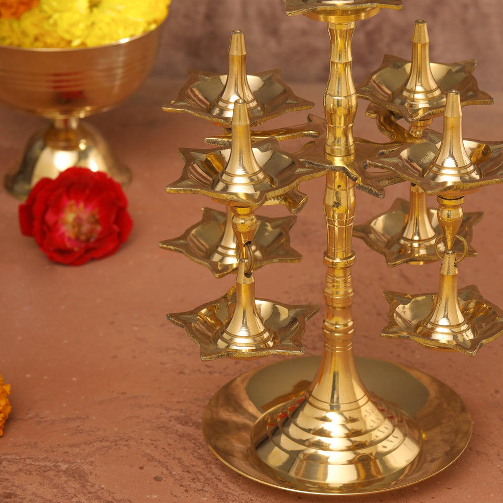 Brass Decorative Multi Wick Lamp (10.5 Inch) Vedansh Craft