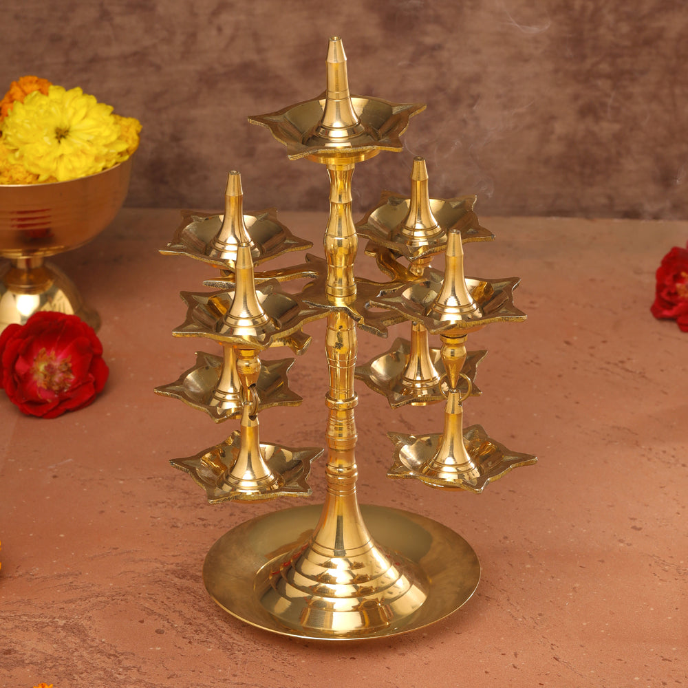 Brass Decorative Multi Wick Lamp (10.5 Inch) Vedansh Craft